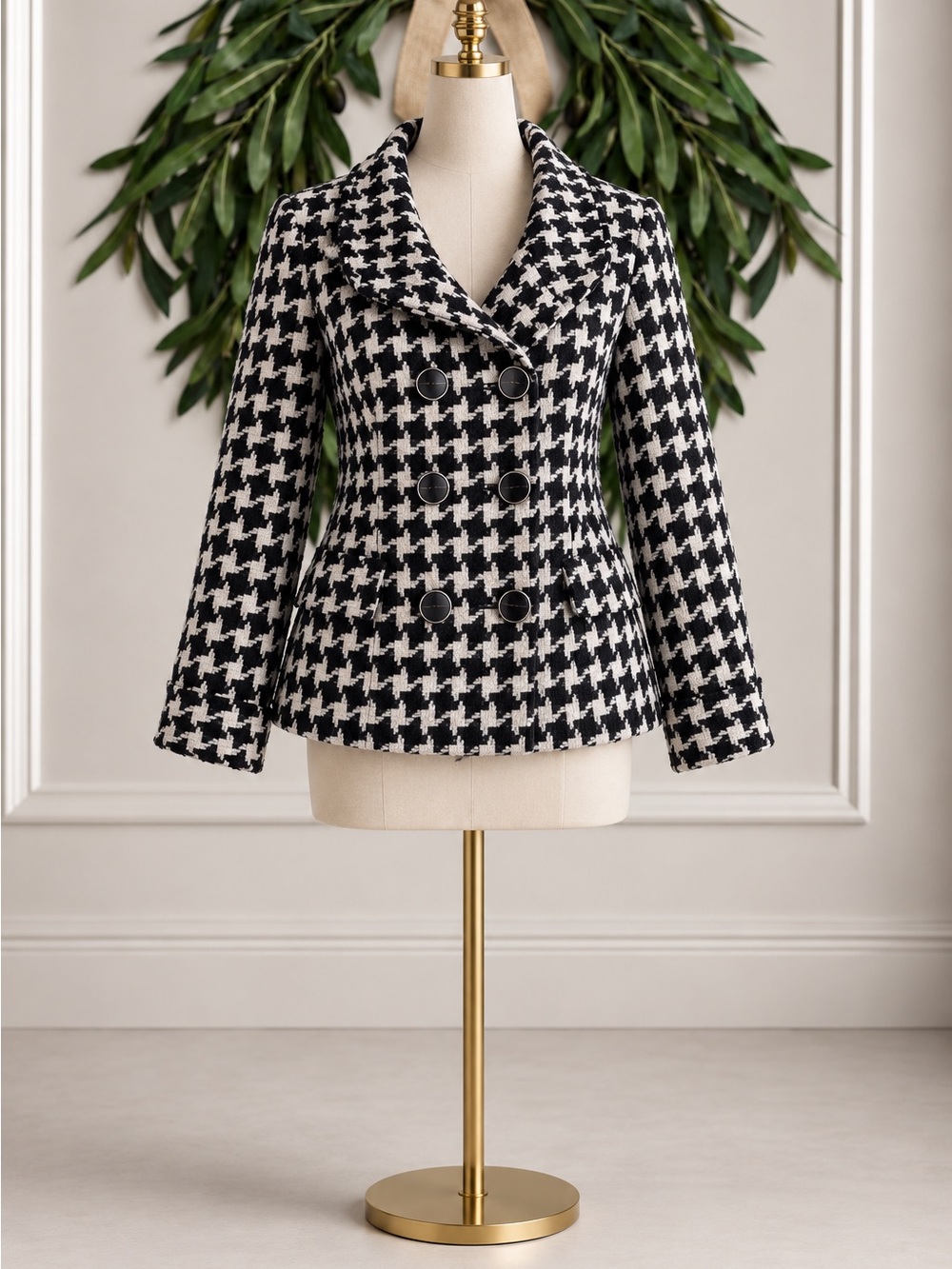 The Limited Y2K Black White Houndstooth Double Breasted Coat Size Medium